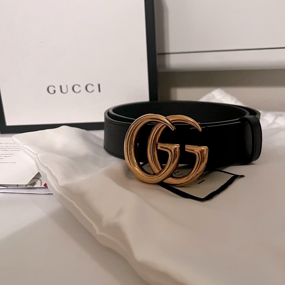 Gucci Black Leather Belt Double G Marmont Belt